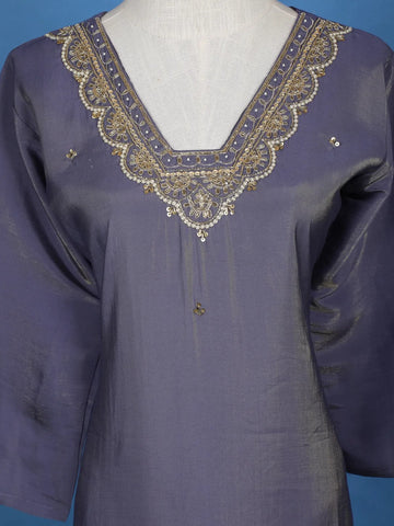 Blue Floral Designed Semi Silk Salwar Suit - Diadem