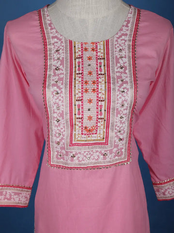 Pink Floral Designed Cotton Salwar Suit - Diadem