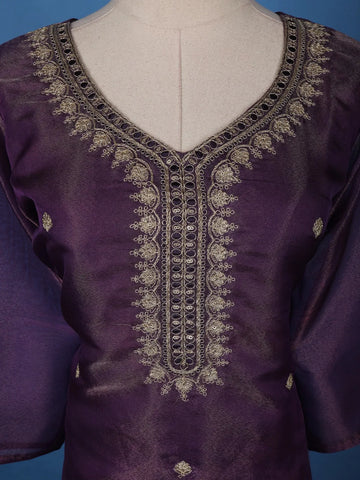 Purple Floral Designed Shimmer Straight Cut Salwar Suit - Diadem