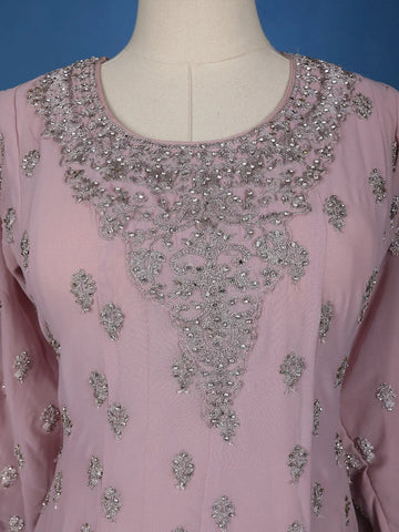 Light Pink Floral Designed Georgette Salwar Suit - Diadem