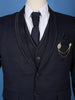 Midnight Blue Solid Men's Suit with Chain Brooch Detailing - Diadem