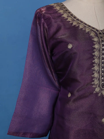 Purple Floral Designed Shimmer Straight Cut Salwar Suit - Diadem