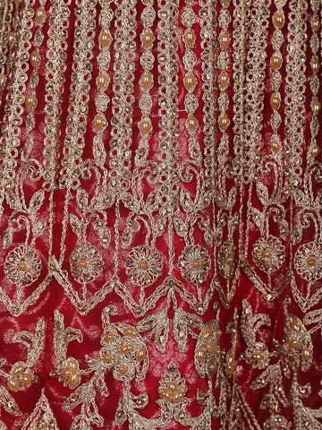 Queen Pink Floral Embroidery Net Bridal Gown - Diadem