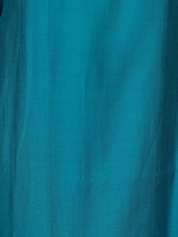 Aqua Blue Floral Designed Raw Silk Salwar Suit - Diadem