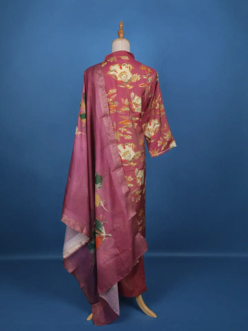 Pink Floral Designed Tissue Silk Salwar Suit - Diadem