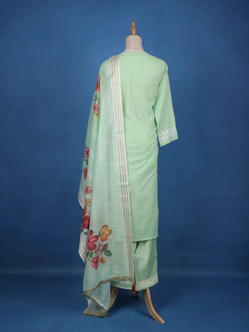 Pista Green Straight Cut Salwar Suit Adorned with Embroidery and Floral Design with Dupatta - Diadem