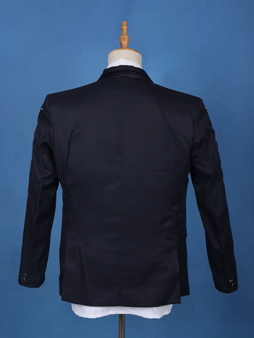Midnight Blue Solid Men's Suit with Chain Brooch Detailing - Diadem