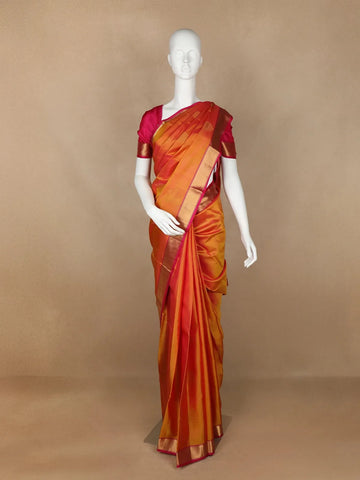 Orange Butta Motif Pure Kanchipuram Silk Saree - Diadem