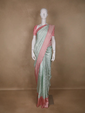 Pastel Green Floral Woven Pure Kanchipuram Silk Saree - Diadem