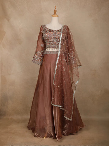 Coral Floral Embroidered Organza Bridesmaids Lehenga - Diadem