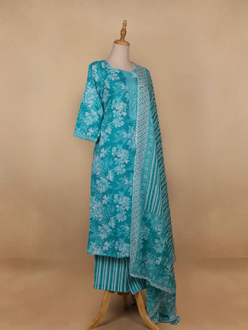 Sky Blue Floral Designed Cotton Salwar Suit - Diadem
