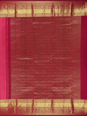 Bright Pink Floral Zari Woven Kanchipuram Silk Saree - Diadem