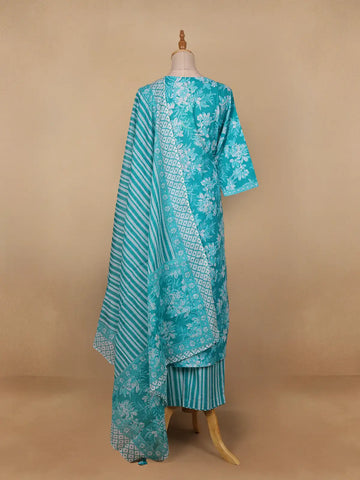 Sky Blue Floral Designed Cotton Salwar Suit - Diadem