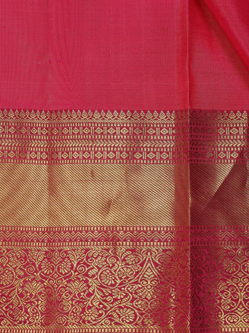 Bright Pink Floral Zari Woven Kanchipuram Silk Saree - Diadem