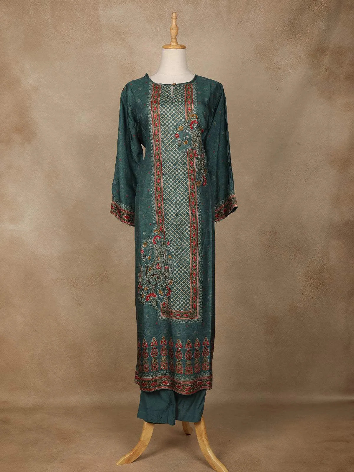 Green Chiffon Floral Designed Salwar Suit - Diadem