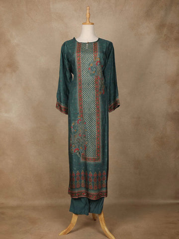 Green Chiffon Floral Designed Salwar Suit - Diadem