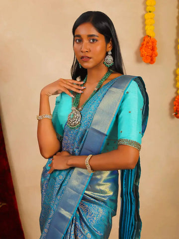 Blue Monotone Pure Kanchipuram Silk Saree - Diadem