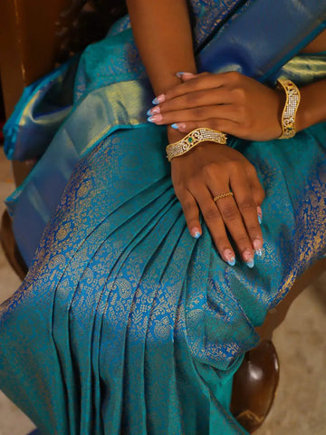 Blue Monotone Pure Kanchipuram Silk Saree - Diadem