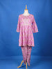 Pink Cotton Salwar Suit Adorned With Floral Designs, with 3/4 Sleeve and Dhoti Pants - Diadem