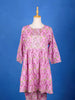 Pink Cotton Salwar Suit Adorned With Floral Designs, with 3/4 Sleeve and Dhoti Pants - Diadem