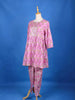 Pink Cotton Salwar Suit Adorned With Floral Designs, with 3/4 Sleeve and Dhoti Pants - Diadem