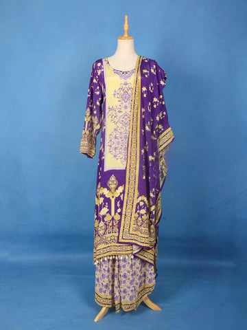Dark Purple Crepe Anarkali Palazzo Salwar Suit - Diadem