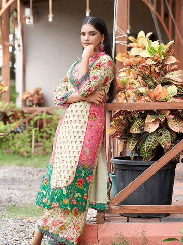 Ivory Floral Embroidered Crepe Palazzo Salwar Suit - Diadem