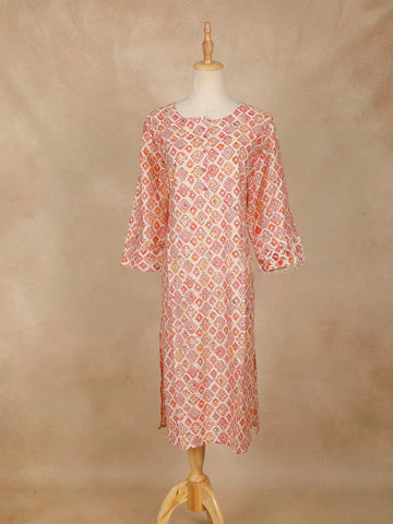 Peach Diamond Designed Cotton Kurti - Diadem