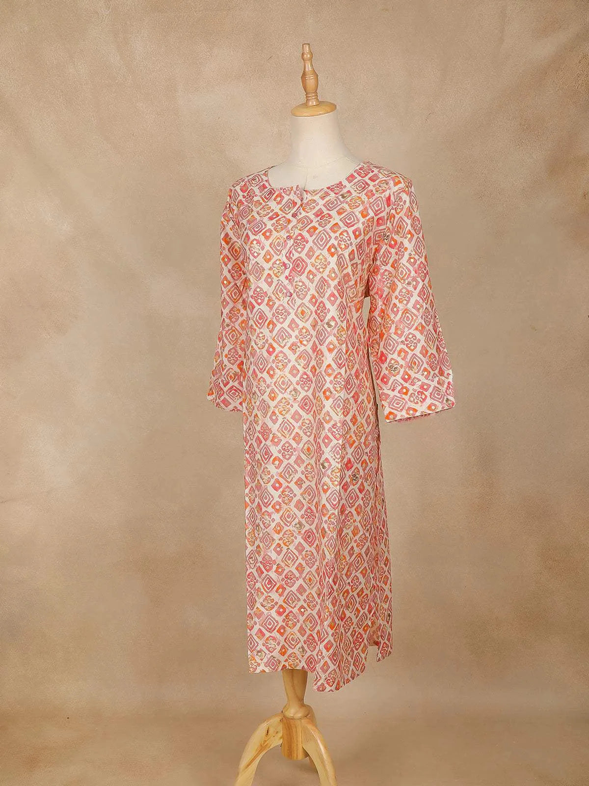 Peach Diamond Designed Cotton Kurti - Diadem