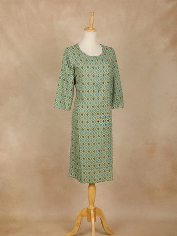 Green Checks Printed Cotton Kurti - Diadem