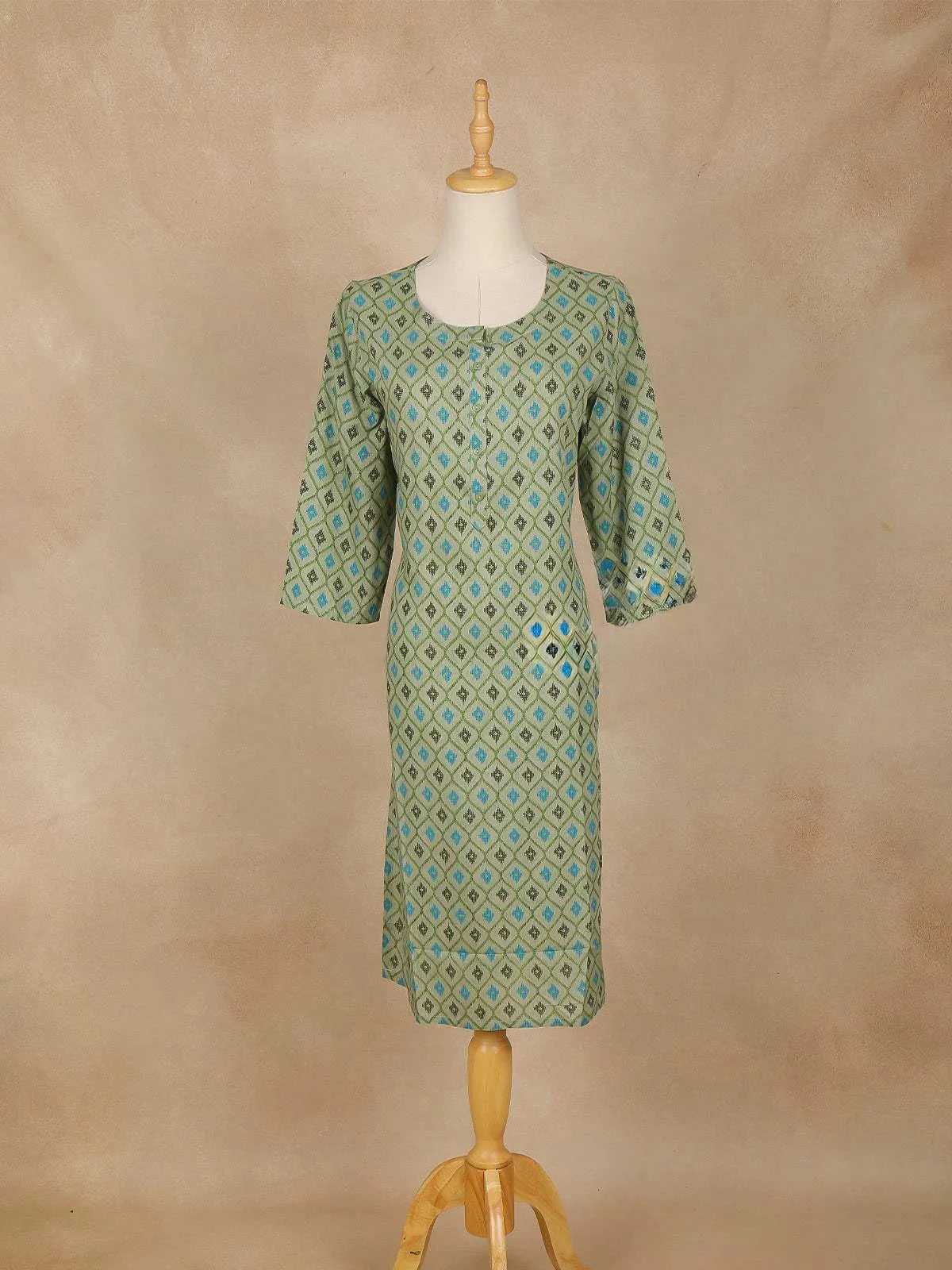 Green Checks Printed Cotton Kurti - Diadem