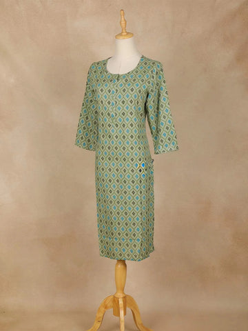 Green Checks Printed Cotton Kurti - Diadem