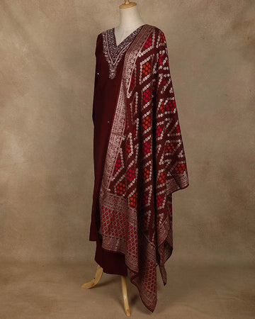 Dark Red Floral Designed Straight Cut Salwar Suit Online - Diadem