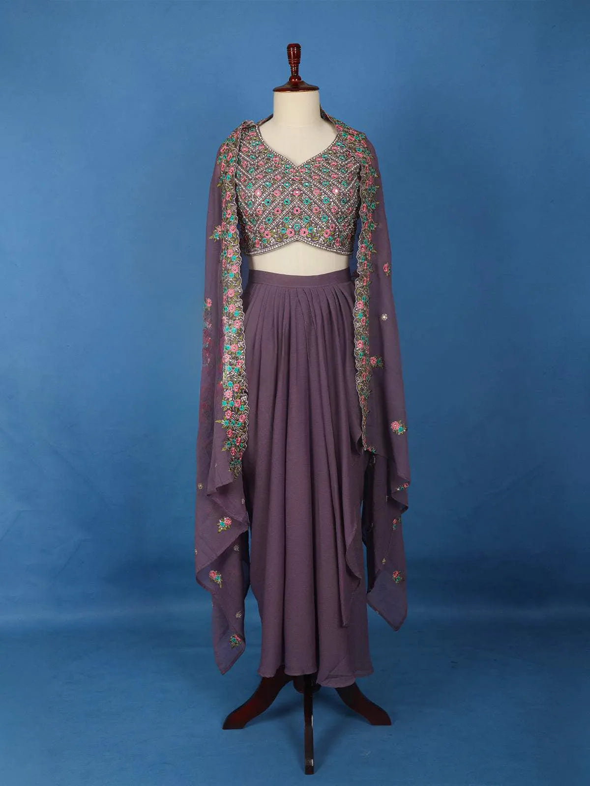 Lavender Floral Embroidery Lehenga - Diadem