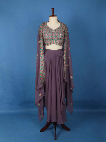 Lavender Floral Embroidery Lehenga - Diadem