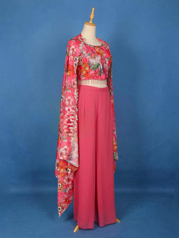 Pink Floral Printed Georgette Palazzo Salwar Suit Online - Diadem