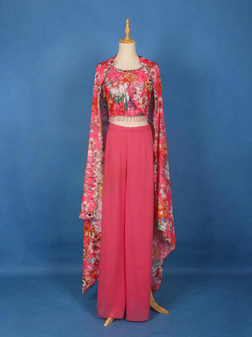 Pink Floral Printed Georgette Palazzo Salwar Suit Online - Diadem