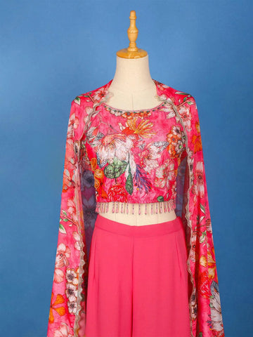 Pink Floral Printed Georgette Palazzo Salwar Suit Online - Diadem