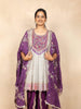 Purple Salwar Dhoti Suit Adorned with Sequins and Flower Design Paired with Dupatta - Diadem
