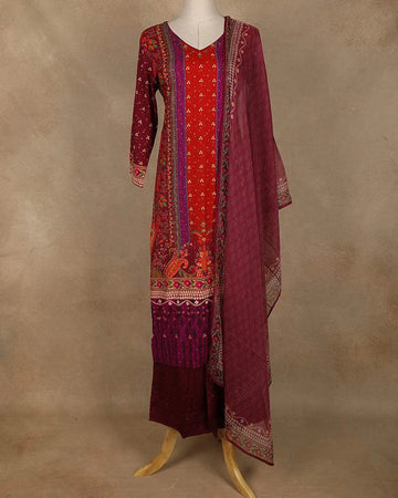 Red and Orange Floral Printed Straight Cut Salwar Suit for Girls - Diadem