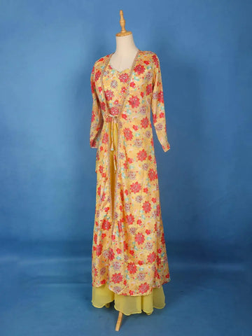 Yellow Floral Printed Palazzo Salwar Suit and Jacket - Diadem