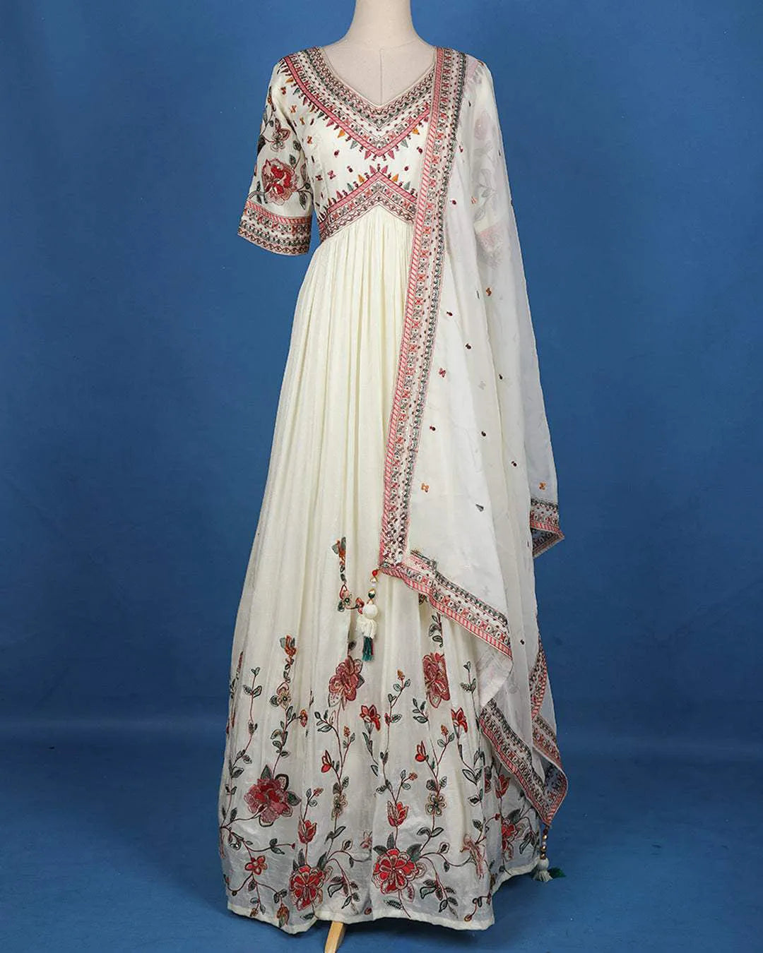 Off White Floral Embroidery Design Gown - Diadem