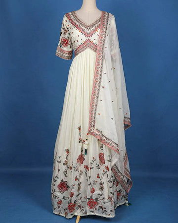 Off White Floral Embroidery Design Gown - Diadem