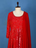 Red Floral Embroidered Georgette Palazzo Salwar Suit for Women - Diadem