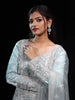 Teal Blue Floral Embroidered Net Sharara Salwar Suit - Diadem