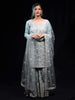 Teal Blue Floral Embroidered Net Sharara Salwar Suit - Diadem