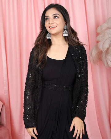 Black Indowestern Embroidered Gown - Diadem