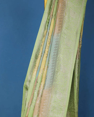 Pista Green Floral Designed Bridal Banarasi Silk Saree - Diadem
