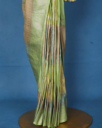 Pista Green Floral Designed Bridal Banarasi Silk Saree - Diadem