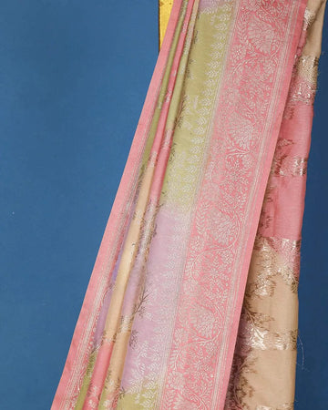 Pale Pink Floral Designed Bridal Banarasi Silk Saree - Diadem
